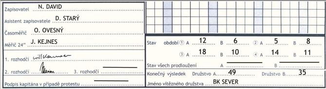 2.4.6. V případě, že je trenér nebo asistent (pro 2 nebo 3 technické chyby) diskvalifikován do konce utkání, bude GD zapsáno do jeho řádku před kolonky pro zápis chyb. Ostatní políčka se proškrtnou.
