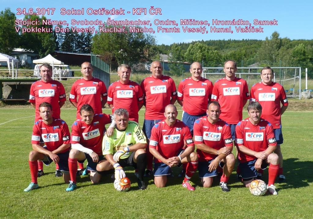 24.6.2017 Sokol Ostředek KFI ČR 3:5 (penalty 5:5) Sokolský den v Ostředku byl zároveň oslavou 50 let fotbalu v obci a tak za velkého vedra nastoupila obě mužstva s rozdílnými plány na hru.