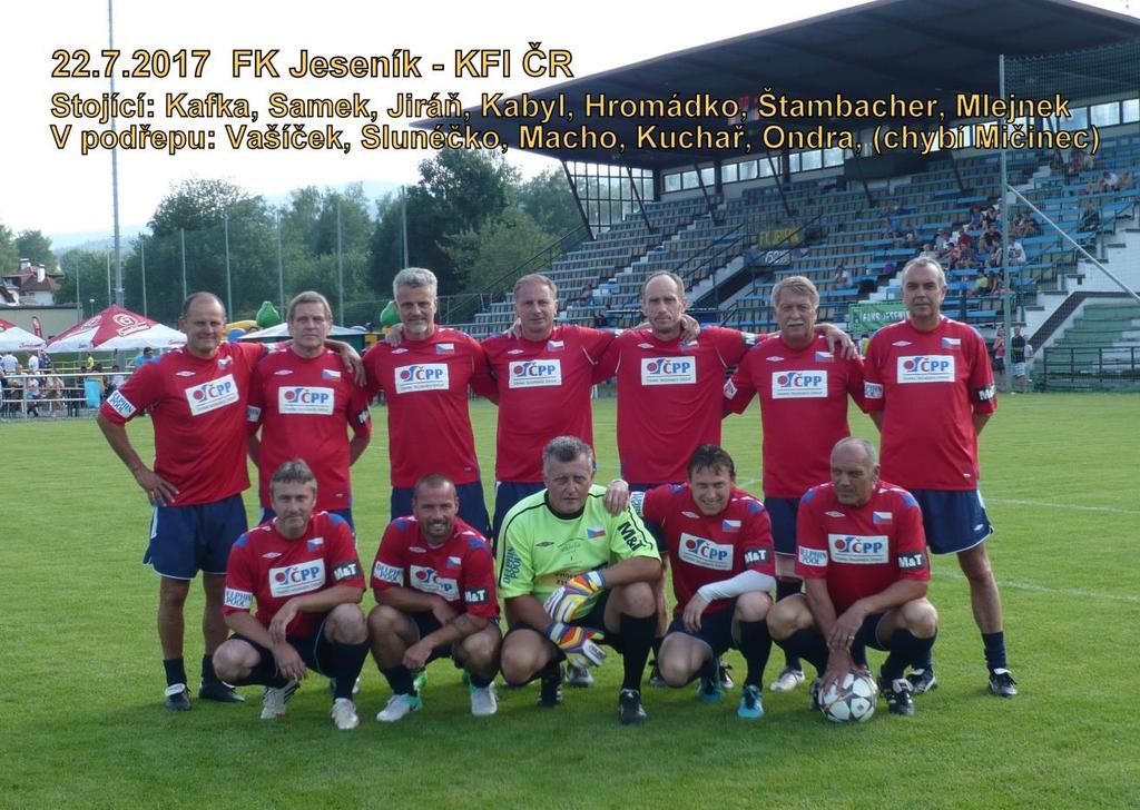 22.7.2017 FK Jeseník KFI ČR 2 : 5 Součástí oslav 750 let města Jeseník bylo i utkání bývalých domácích hráčů proti internacionálům ČR.