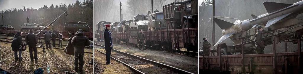 například tank 2S1 Gvozdika, obrněné průzkumné vozidlo BRDM-2, nákladní automobil GAZ 66 a ZIL 130