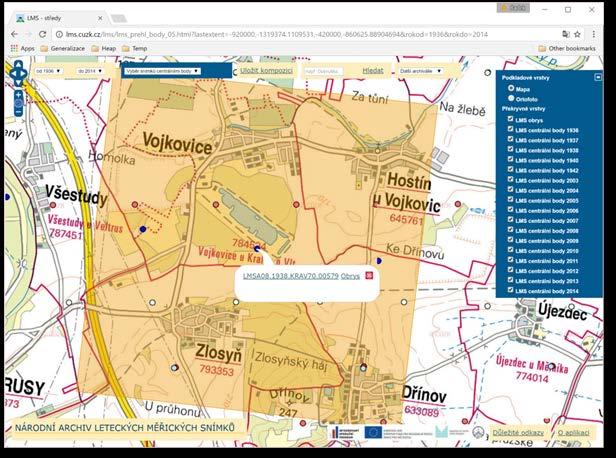 4 - Informace o leteckém snímku na portálu ČÚZK Funkcionalita webových služeb v pozadí sice není dostupná v některém z běžných formátů webových služeb,