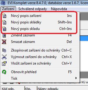 Dle typu - zařízení, skládka nebo sklad vyberte v menu Zařízení odpovídající volbu na založení a následně vyplňte požadované údaje. 59.