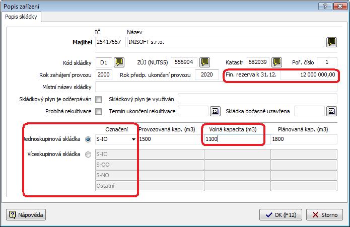 Pokud nemáte zařízení-skládku založenu, vyberte menu Zařízení / Nový popis skládky, kde vyplníte všechny hodnoty dle Rozhodnutí od KÚ a formulář uložíte klávesou F12. 13.