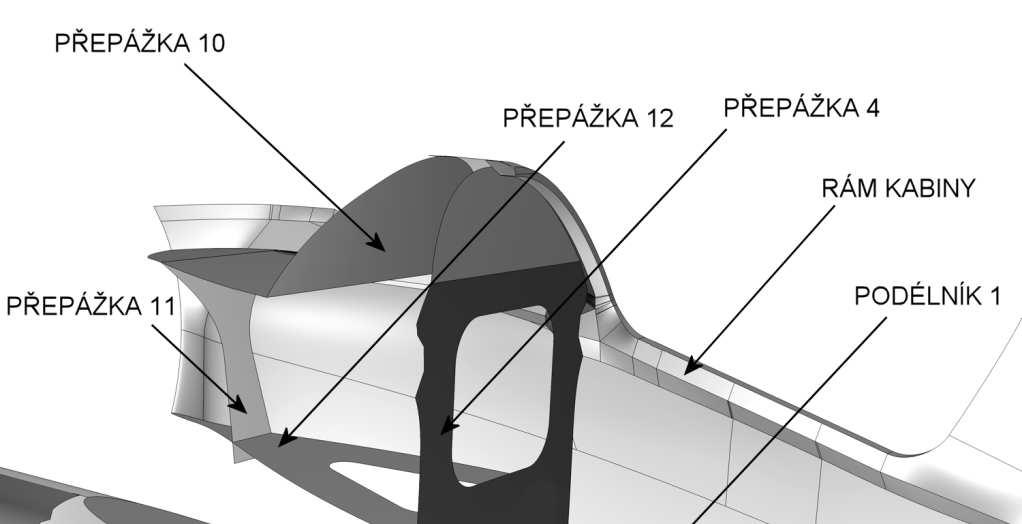 Obr. 19 Sestava konstrukčního řešení přepážka č.6 (P6) Na přepážku jsou namontovány zadní závěsy centroplánu. Přepážka č.