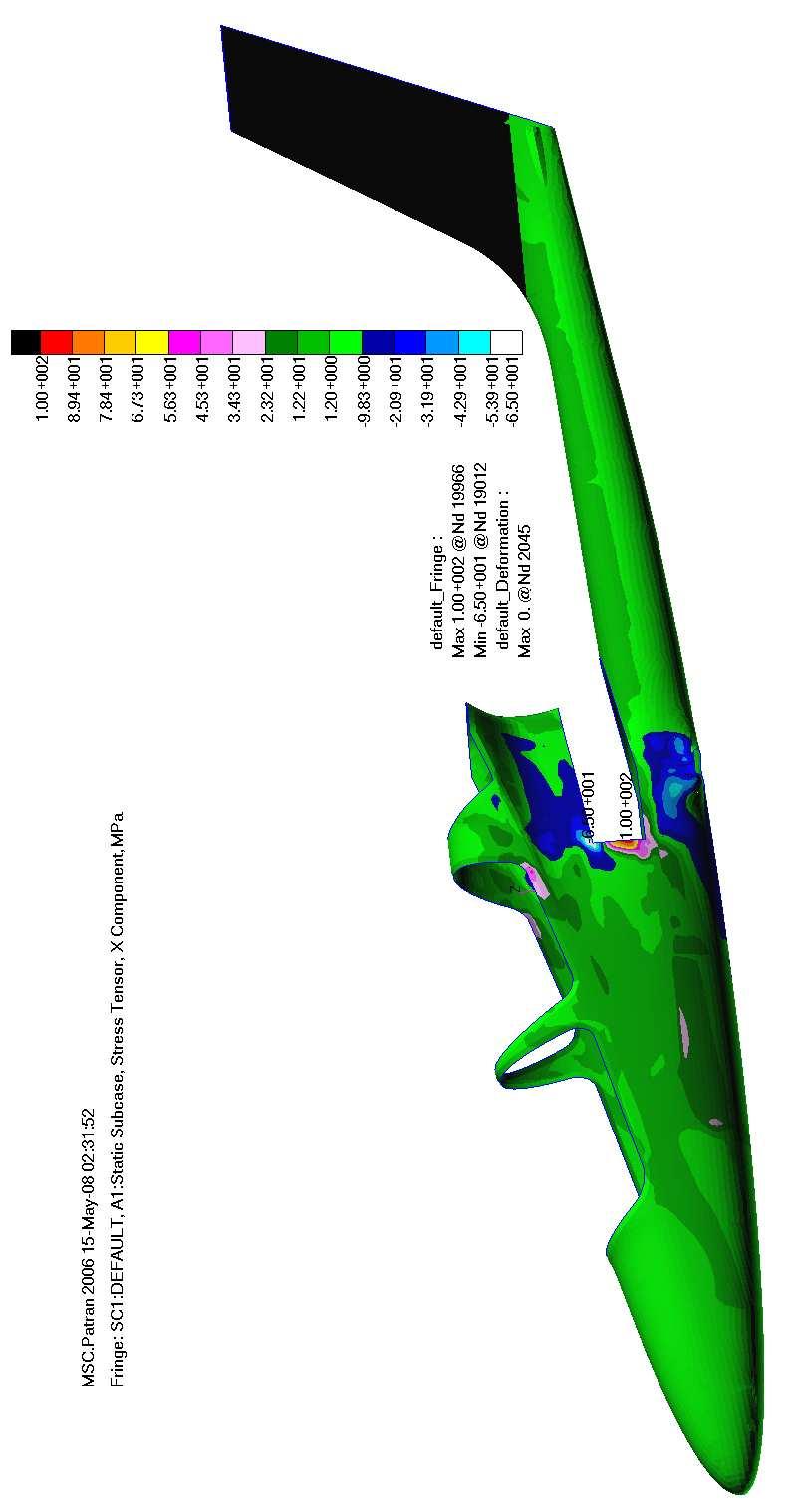 Obr. 78 Napětí ve směru vláken Potah,vrstva č.2, Interglas 92125 (±45 o ), σ Dlt =95MPa, σ Dld =95MPa.