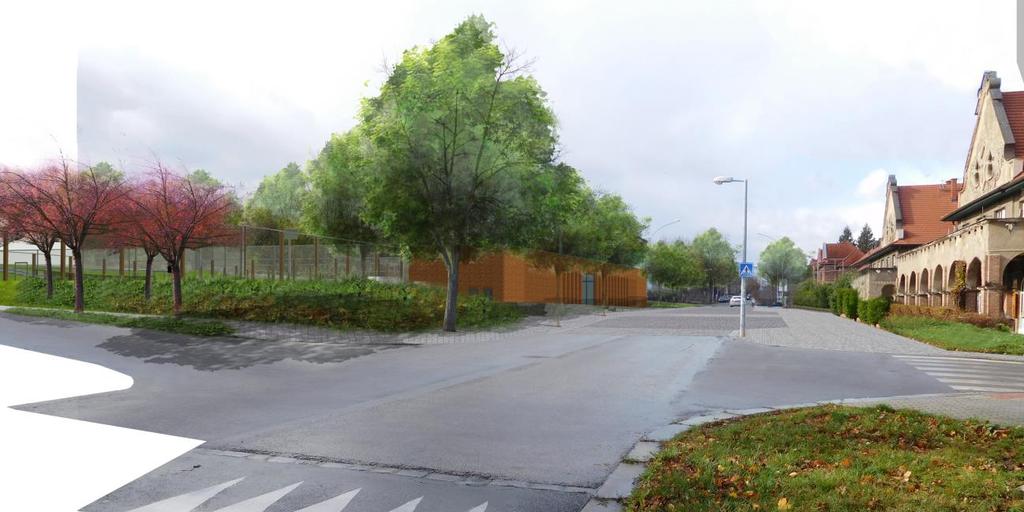 architektonická soutěž o návrh Macharovo náměstí ve Střešovicích, Praha 6 návrh číslo 03 pracovní název ZAHRADA idea a principy návrhu - hlavním prvkem je osa, která je z myšlené trajektorie posunuta