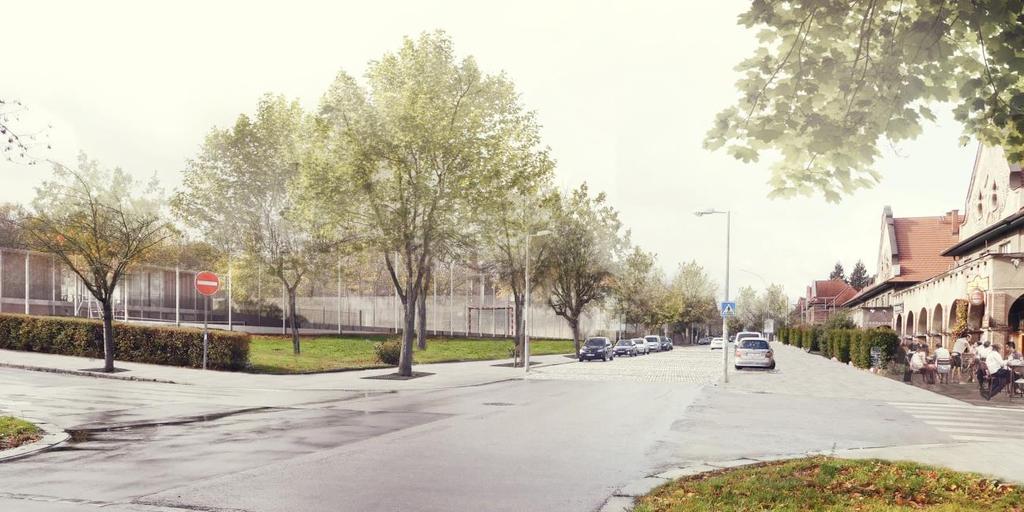 architektonická soutěž o návrh Macharovo náměstí ve Střešovicích, Praha 6 návrh číslo 09 pracovní název 3 + 1 idea a principy návrhu - respektování osové symetrie, umístění hlavního objektu na