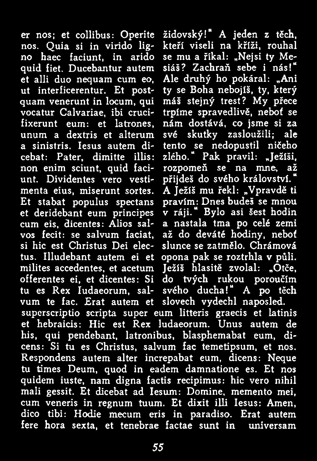 Illudebant autem ei et milites accedentes, et acetum offerentes ei, et dicentes: Si tu es Rex Iudaeorum, salvum te fac. E rat autem et slovech vydechl naposled.