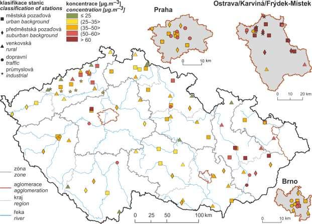 Obr. 14 Pole 36. nejvyšší 24hod. koncentrace PM 10 v roce 2017 Obr. 15 36.