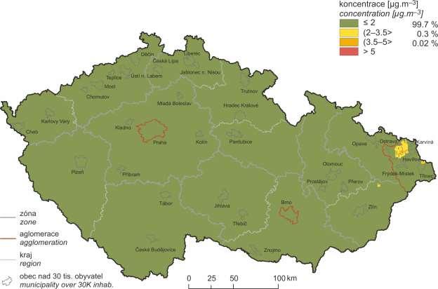 Obr. 21 Roční průměrné koncentrace NO 2 měřené na stanicích imisního monitoringu, 2017