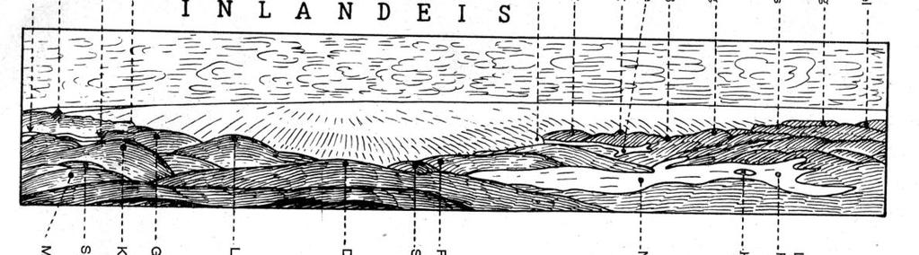 Jizera (1122 m) Smědavská hora (1084 m) Holubník (1071 m) Poledník (864 m) Oldřichovské sedlo (478 m) proglaciální jezero na Jeřici Špičák (724 m) Kančí vrch (680 m) čelo ledovce Töpfer (582 m)