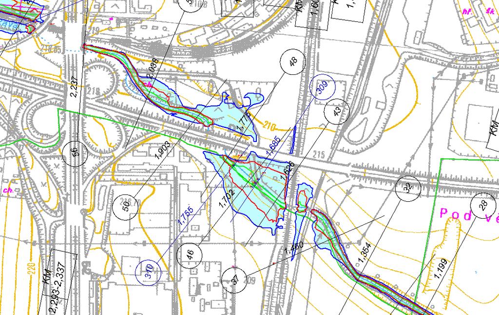 Od zaústění Leskavy do Svratky po km 1,000 (obr I.), dochází k oboustranným rozlivům při průtoku Q 100. Tyto rozlivy jsou značně ovlivněny úrovní hladiny v závislosti na průtocích vody ve Svratce.