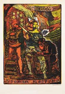 64. Ex libris Spolku k ochraně zvířat dřevoryt, 1926, 11 x 10,5 cm, sign. PD JVáchal, lehce zažloutlý, při okrajích pokrčený papír, reprodukováno P.