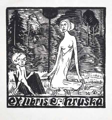 84. Ex libris Alois Petr dřevoryt, 1941, 14,2 x 7,3 cm, sign. PD JVáchal 41, na papíře drobné skvrny 600 Kč ( 24) 85. Ex libris Antonín Petrák dřevoryt, 1947, 13,9 x 10,5 cm, PD značeno ve štočku J.V. 47, při okrajích lehce poškozený papír, na papíře drobná skvrna 600 Kč ( 24) 86.