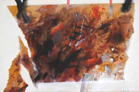Slavoj Kovařík (1923 2003) Abstraktní motiv olej, koláž, tuš, tempera, papír, 1986, 43 x 59,5 cm, sign.