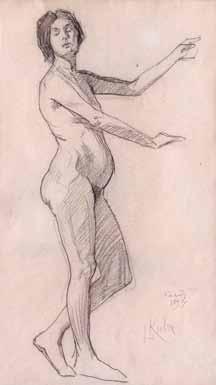 Ludvík Kuba (1863 1956) Muž s lebkou uhel, papír, 1899, 48 x 26 cm, sign.