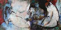 Rudolf Mejsnar (1928) Milenci tempera, běloba, dřevotříska, 35 x 69,5 cm, sign.