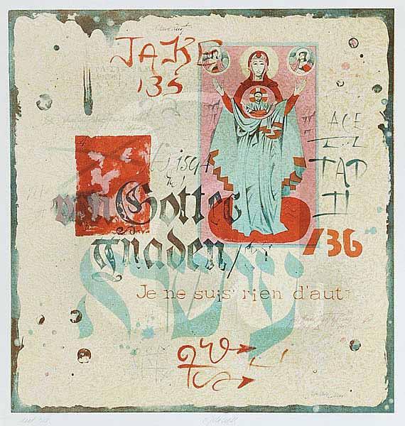 387 383. Oldřich Jelínek (1930) Požehnání litografie, 47,8 x 45,5 cm, sign. DU O.