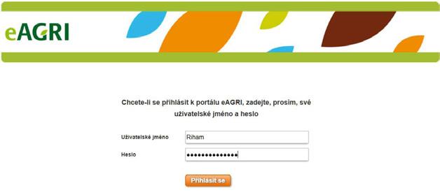 Přihlášení uživatele Portál MZe eagri.