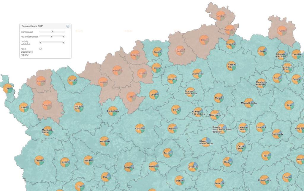 umožnit analýzu a vizualizaci jednotlivých ORP a zohlednit následující parametry: hustotu zalidnění míru nezaměstnanosti