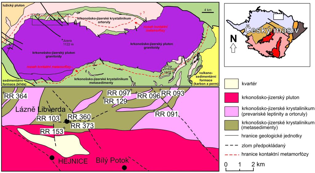 180 Bull. mineral.-petrolog. Odd. Nár. Muz. (Praha) 21, 2, 2013. ISSN 1211-0329 (print); 1804-6495 (online) Obr. 1 Mapa s lokalizací vzorků, upraveno podle Vernera a Mrázové (2013).