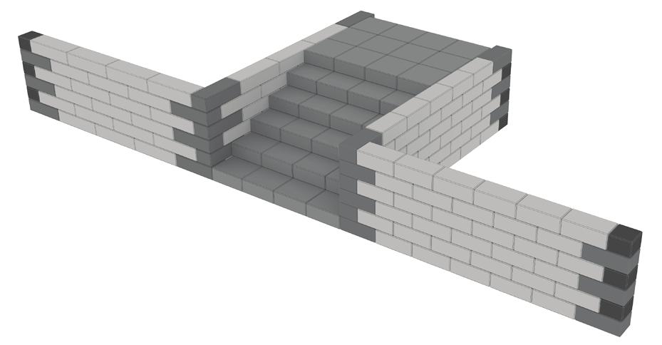 Možnosti použití kamenů CAKE BLOCK Sloupek průběžný Sloupek rohový Roh vnitřní Ukončení zdiva Ukončení zdiva Roh vnější Schody Zdivo výšky 1 m a více musí být provázáno se základem pomocí tvárnice