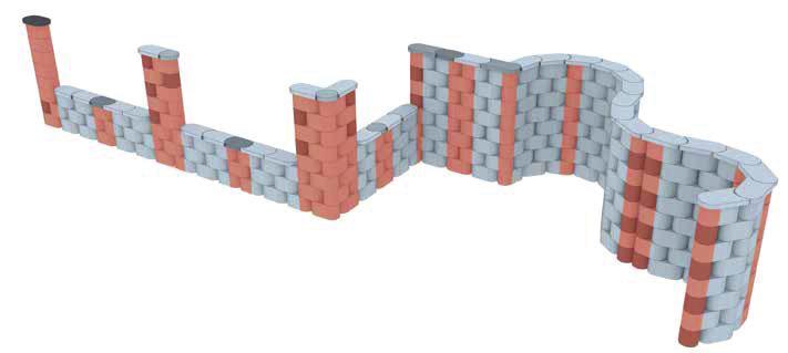 Schéma betonáže plotu z tvárnic RONDE BLOCK Detail A zákrytové desky řešení vnějšího rohu Princip zdění s použitím betonových spojovacích kroužků části k odříznutí Řešení