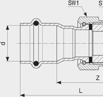 Sanpress Inox LF- přechodové šroubení model 2365LF artikl d R Z L SW1 SW2 666 590