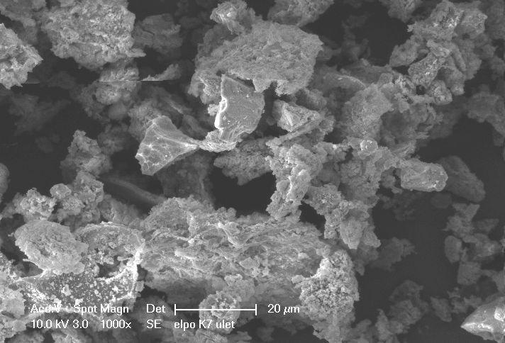 Obr. 5 Mikroskopický snímek (SEM) částic fluidního filtrového popílku Poříčí K7 2000 Lin (Counts) 1000 0 6 10 20 30 40