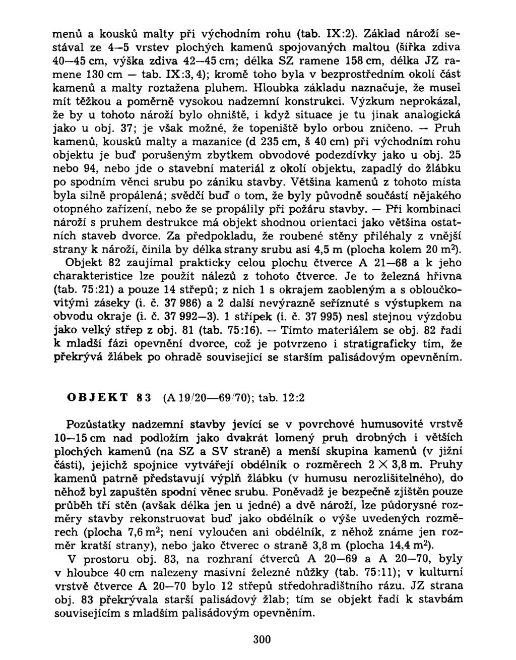 menů a kousků malty při východním rohu (tab. IX :2).