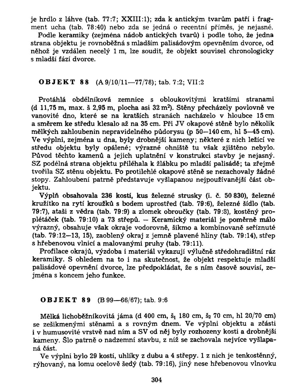 je hrdlo z láhve (tab. 77:7; XXIII :1); zda k antickým tvarům patří i fragment ucha (tab. 78:40) nebo zda se jedná o recentní příměs, je nejasné.