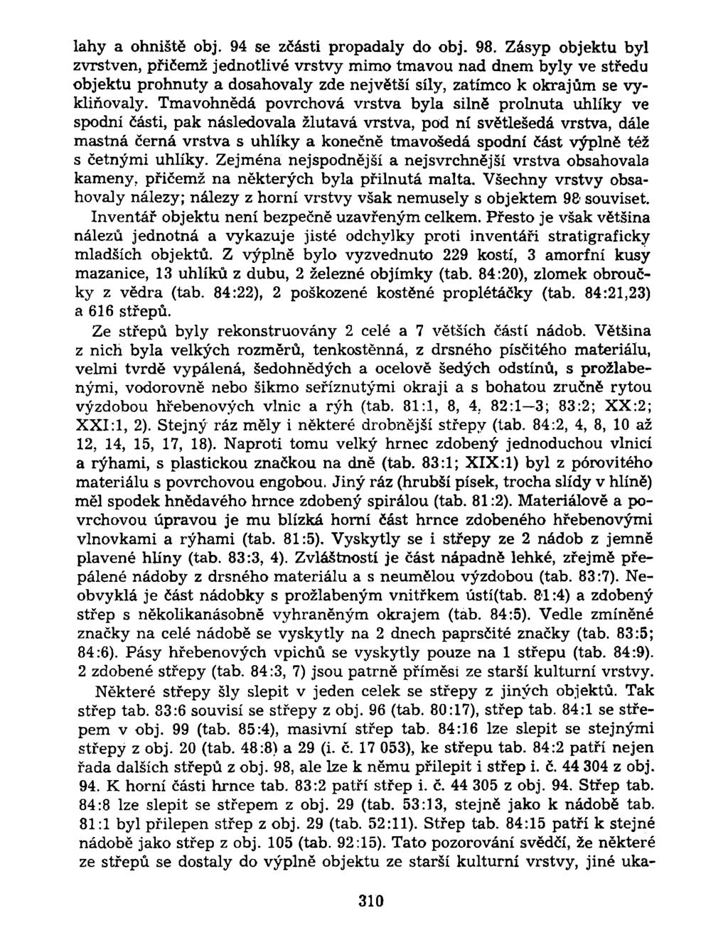 lahy a ohniště obj. 94 se zčásti propadaly do obj. 98.