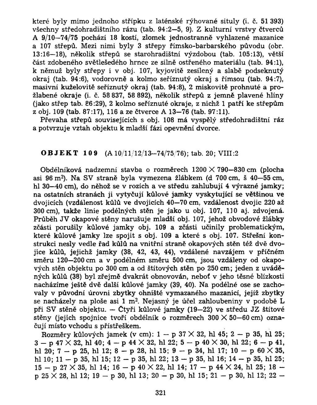 které byly mimo jednoho střípku z laténské rýhované situly (i. č. 51 393) všechny středohradištního rázu (tab. 94:2 5, 9).