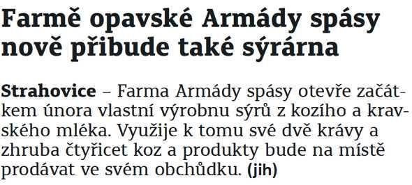 Armáda spásy Frýdecko-místecký a třinecký deník Farmě opavské Armády spásy nově přibude také sýrárna 9.12.