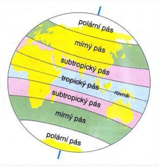 Podnebné pásy díky naklonění zemské osy vznikají na Zemi různé životní podmínky přizpůsobením organismů těmto