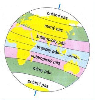 Podnebné pásy díky naklonění zemské osy vznikají na Zemi různé životní podmínky přizpůsobením organismů těmto