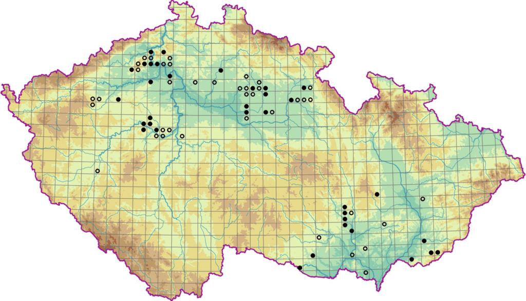 Quercion petraeae Obr. 153. Rozšíření asociace LCC03 Melico pictae-quercetum roboris. Fig. 153. Distribution of the association LCC03 Melico pictae-quercetum roboris.