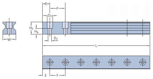Lineární profilová vedení LLUHR LLUHR Rozměry (mm) Označení W H 1 H 6 F D 1 D 2 H 8 S 1 E std E min