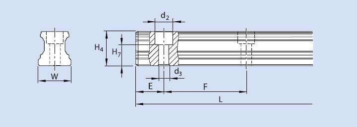 Lineární profilová vedení LLRHR LLRHR Rozměry (mm) Hmotnost (kg) Označení W H 4 H 7 d 2 d 3 E 1min F L max LLRHR 15 15 16,20 10,3 7,4 4,4 10 60 4 000 1,4 LLRHR 20 20 20,55 13,2 9,4 6,0 10 60 4 000