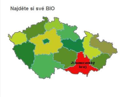 Mapa je rozdělena do barevně odlišených krajů a po přejetí kurzorem myši nad krajem se daná územní jednotka obarví