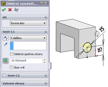 Odebrání vysunutím obrysu skici k další