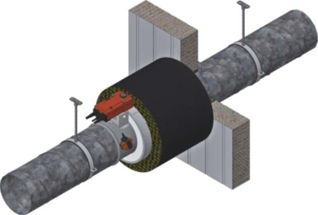 Požární odolnost: 100 Před instalací požární ucpávky umístit do připraveného stavebního otvoru speciální kruhový spojovací díl.