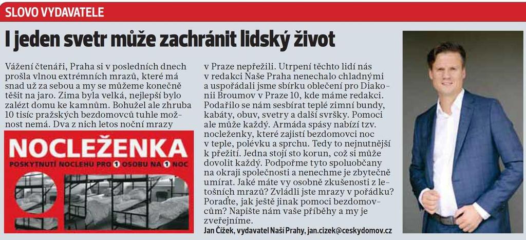 Naše Praha 9 I jeden svetr může zachránit lidský život 9.3.2018 Naše Praha 9 str.