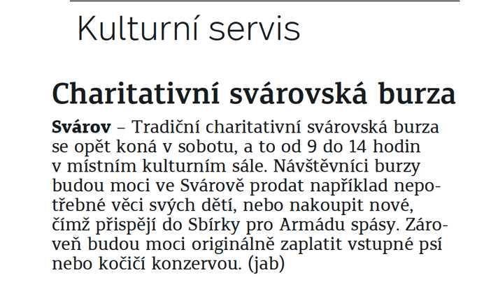 Kladenský deník Charitativní svárovská burza 6.3.2018 Kladenský deník str.