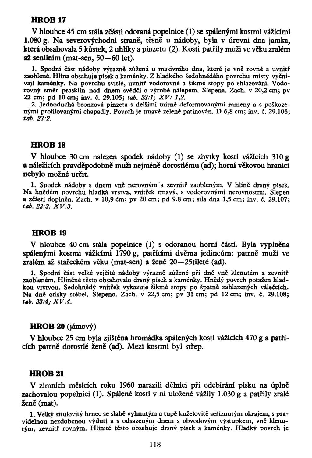 HROB 17 V hloubce 45 cm stála zčásti odoraná popelnice (1) se spálenými kostmi vážídmi 1.080 g.