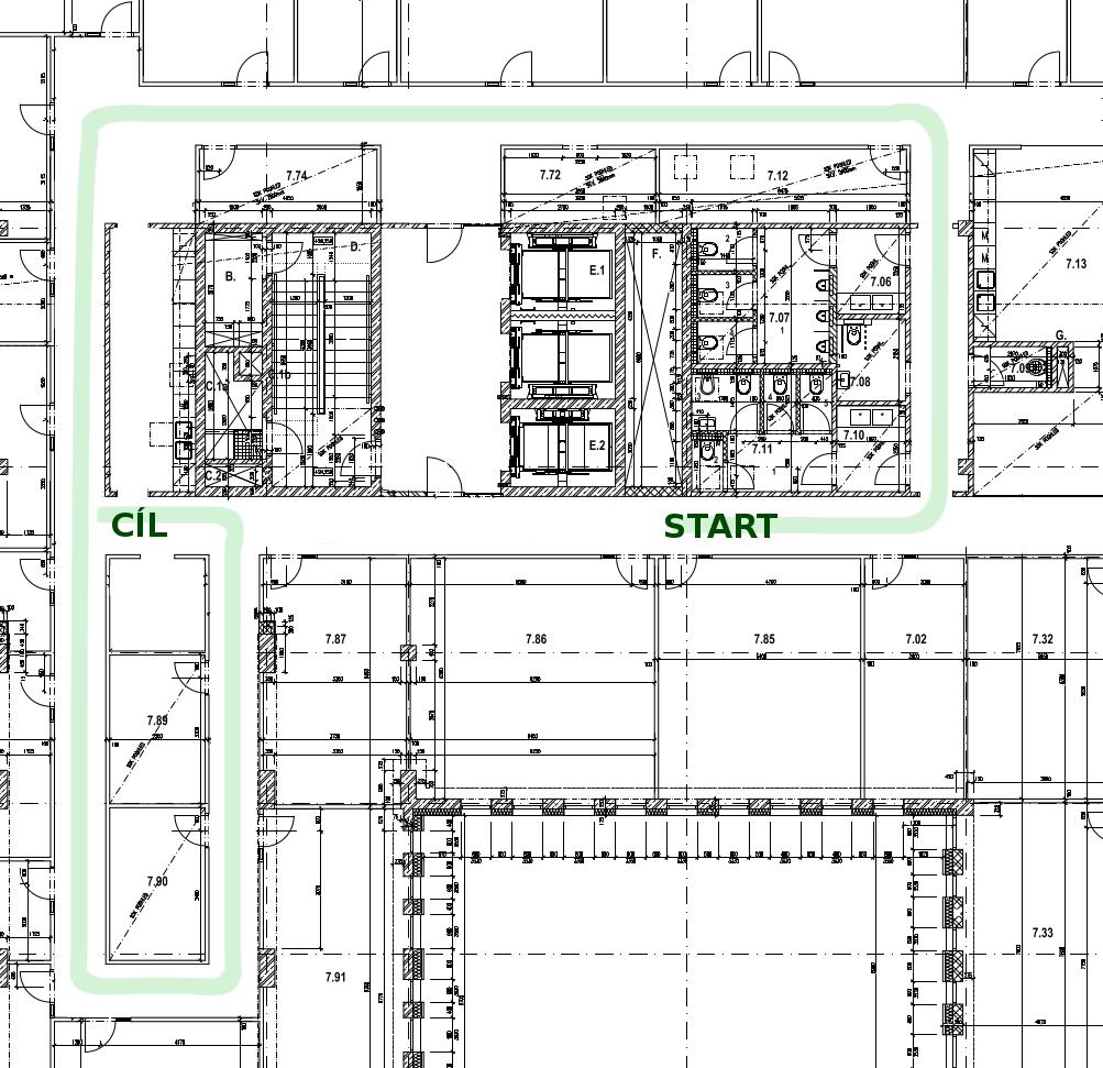 Experimenty s testovací platformou Obrázek 6.5.: Trasa mapování dlouhé chodby.