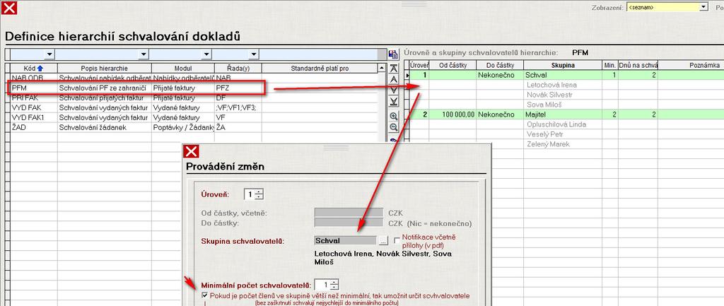 Dále se nastaví 2. úroveň, která je podmíněná částkou nad 100.000,- (viz. obr).