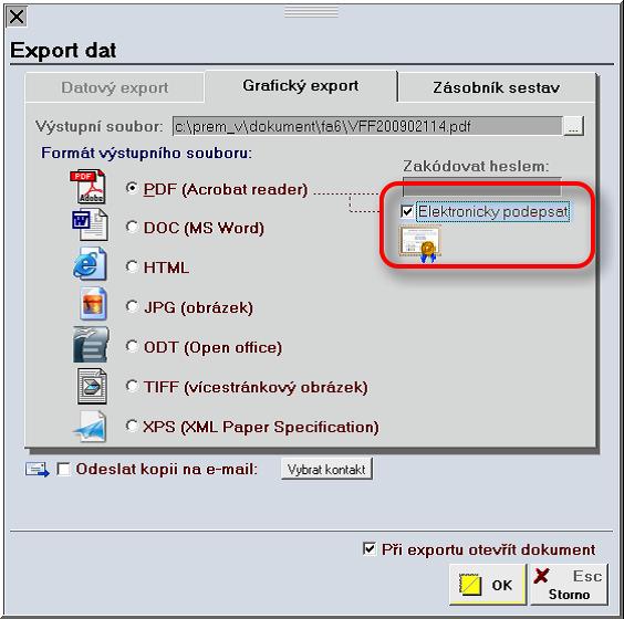 Možnost přímo elektronicky podepisovat veškeré exporty do PDF ze systému PREMIER.