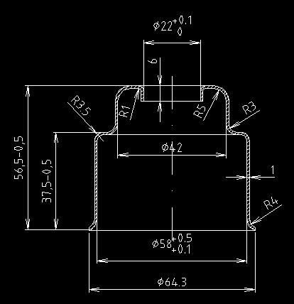 Součást je stupňovitého válcovitého tvaru, o tloušťce stěny 1 mm. Jedná se o kryt, proto zde nejsou kladeny nikterak vysoké nároky na přesnost, ani kvalitu povrchu. Obr.