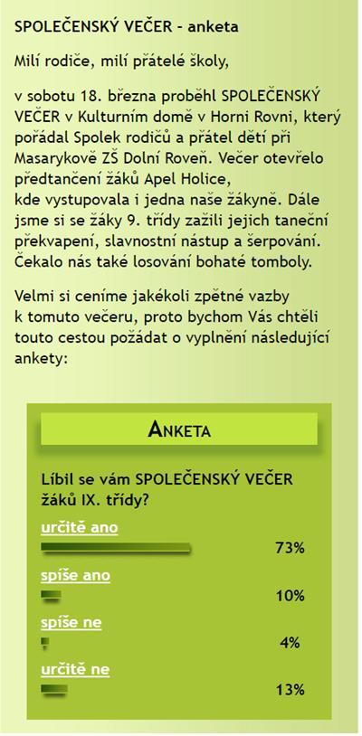 , až po školní stravování, výchovně vzdělávací akce a metody práce, například: více projektových dnů a skupinových prací, více besed a školních akcí, více exkurzí, výletu i do zahraničí, apod.